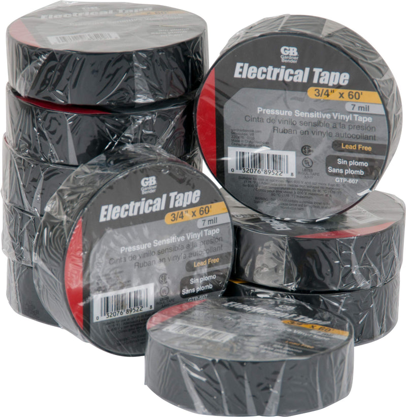 Gardner Bender GTP-607 Electrical Tape, ¾ in. x 60 ft, Durable, Easy-Wrap, Flame Retardant, Black