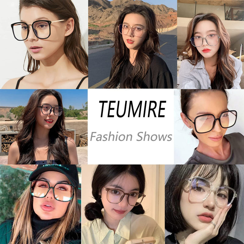 Teumire Oversized Square Blue Light Blocking Glasses for Women Men Ultralight Fashion Nerd Frames Clear Lens Computer Eyewear Black 54 Millimeters