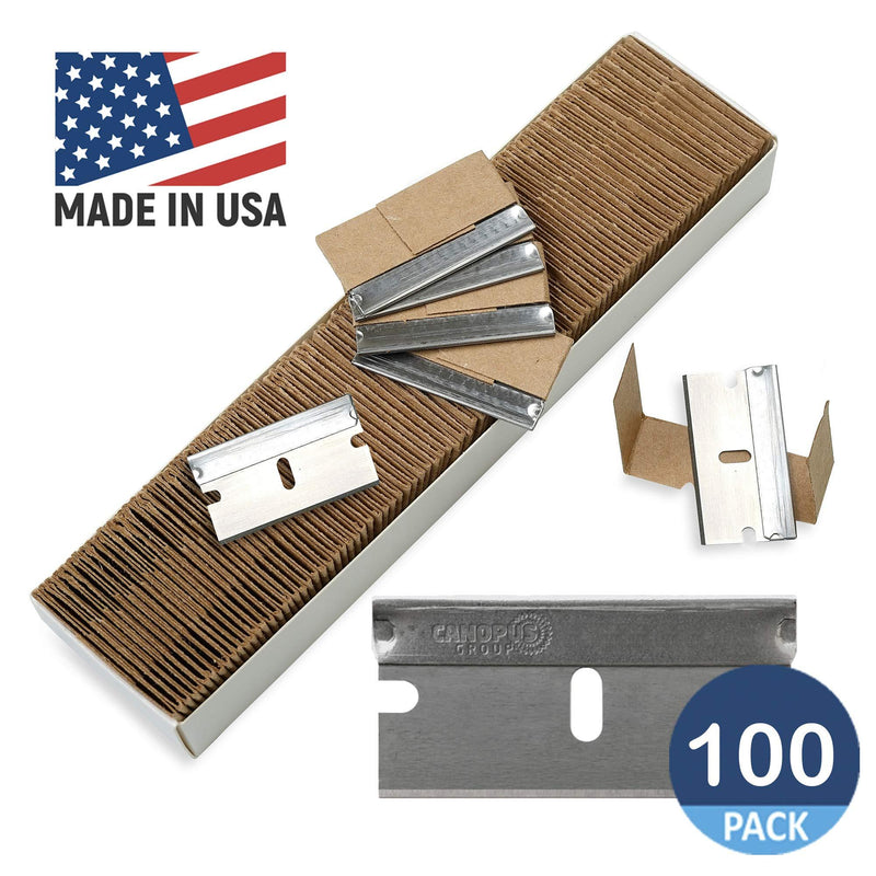 CANOPUS Single Edge Industrial Razor Blades, %100 Made in USA, Safety Straight Edge Razors, Box & Carton Cutter Replacement Blades, Glass & Paint Scraper Razor Blades (Box of 100) 100 Count (Pack of 1)