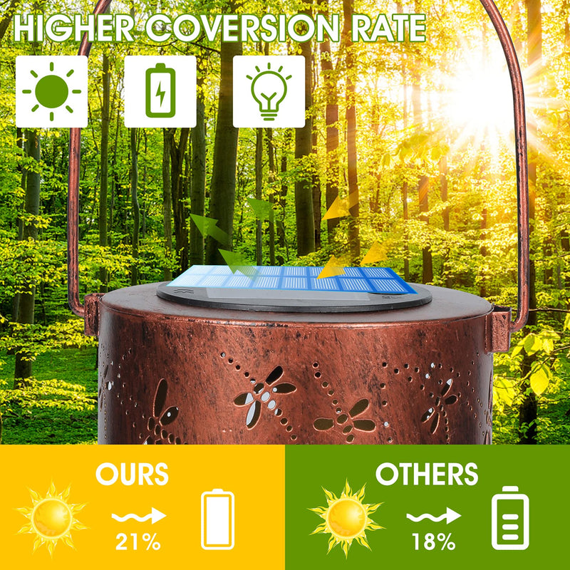 Solar Lantern Outdoor Hanging Lights - Dragonfly Hollowed-Out Metal Solar Lantern - Waterproof LED Decorative Garden Lights - Perfect Garden Decoration for Patio, Yard, Pathway 1.Dragonfly Lantern