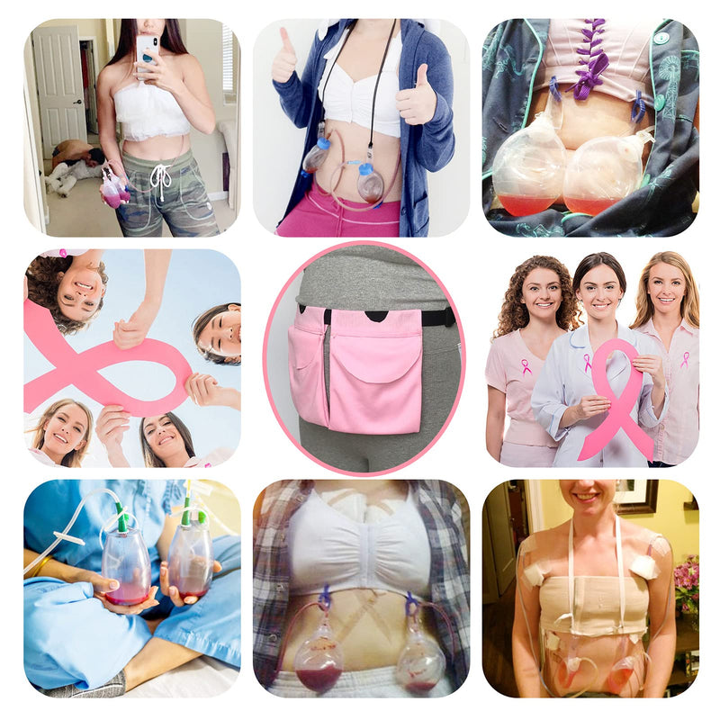 Mastectomy Drain Holder Pouches Large Capacity, Movable Drainage Pockets Stretchy for Breast Reconstruction/Abdominal/Explant/Tummy Tuck, Post JP Drains Management, Pink 1 Count (Pack of 1) Dwaist