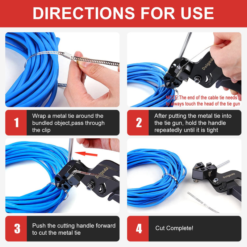 Delgada Cable Tie Gun for Metal Tie Wrap,Tensioning Installation Gun for Stainless Steel Self-Locking Zip Ties,Tie Fasten Plier—Tightening Cutting Width 12mm DG-600