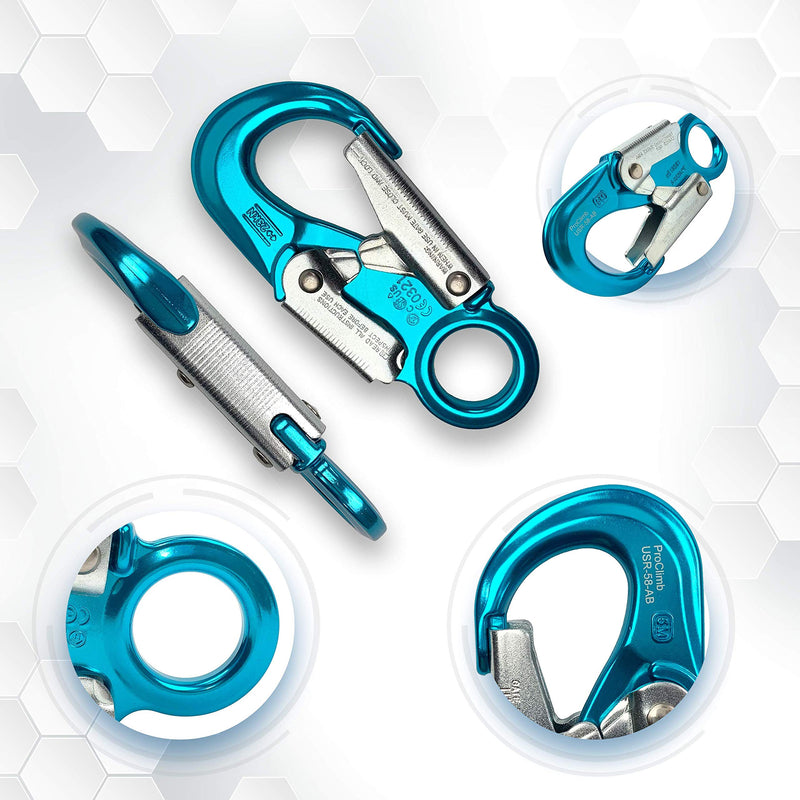 ProClimb Forged Aluminum Snaphook - Double Action Self Locking Gate, Captive Eye 23 kN - Blue Aqua Blue - 23kN