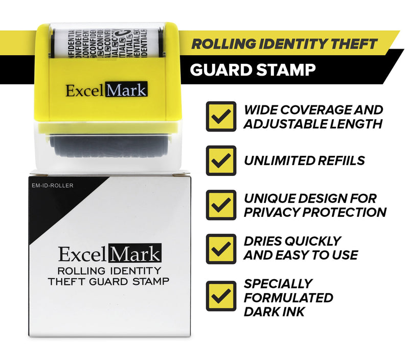 ExcelMark Rolling Identity Theft Guard Stamp (Identity Theft Roller Stamp with Refill Ink Set)