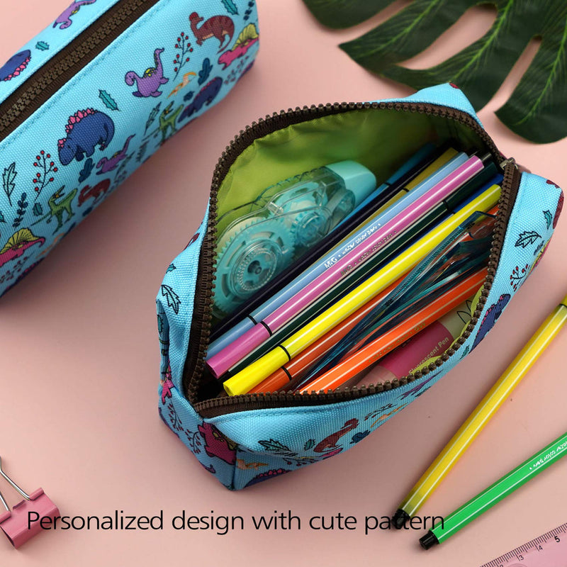 LParkin Dinosaur Canvas Pencil Case Pen Bag Pouch Stationary Case Makeup Cosmetic Bag Gadget Box Blue