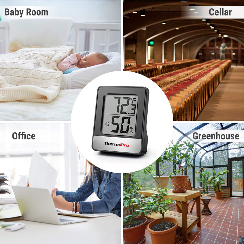 ThermoPro TP49 Digital Hygrometer Indoor Thermometer Humidity Meter Room Thermometer with Temperature and Humidity Monitor Mini Hygrometer Thermometer 1 Pitch Black