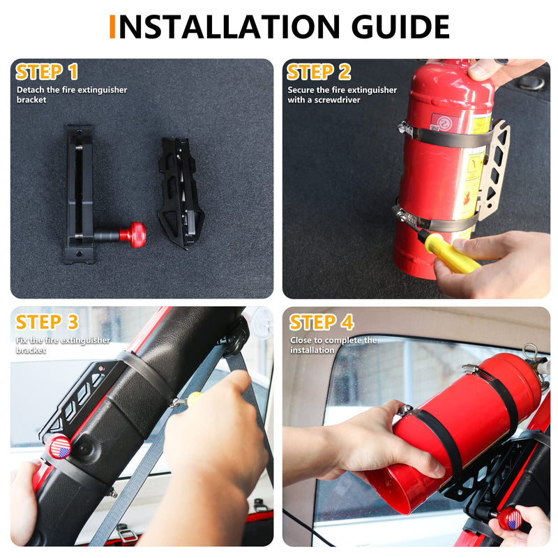 RERPRO Quick Release Fire Extinguisher Mount Brackets Holder Compatible with Jeep Wrangler UTV Polaris RZR Ranger Truck Aluminum Adjustable Roll Bar Fire Extinguisher Mount Bottle Holder Kit