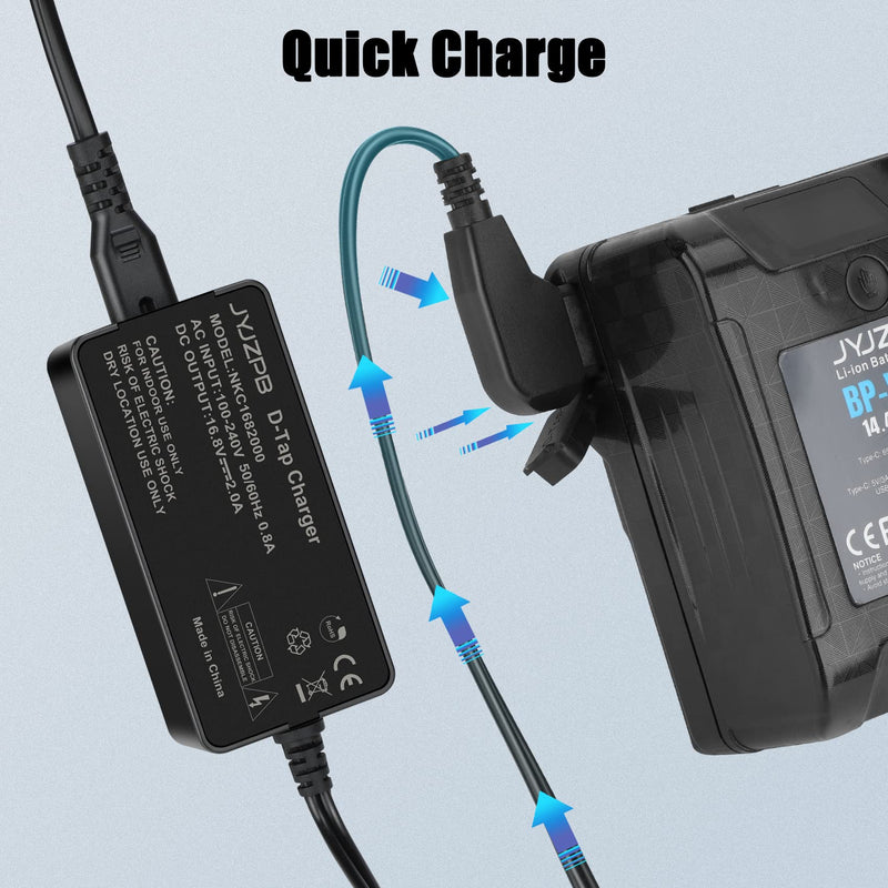 JYJZPB D-Tap Quick Charger for V-Mount/V Lock/Gold Mount Battery Charger, Compatible for Sony BP-U65 BP-U68 HDW-800P HDW-F900R PDW-680 PDW-850 DSR-650PProfessional Video Camcorder [Output: 16.8V 2A]
