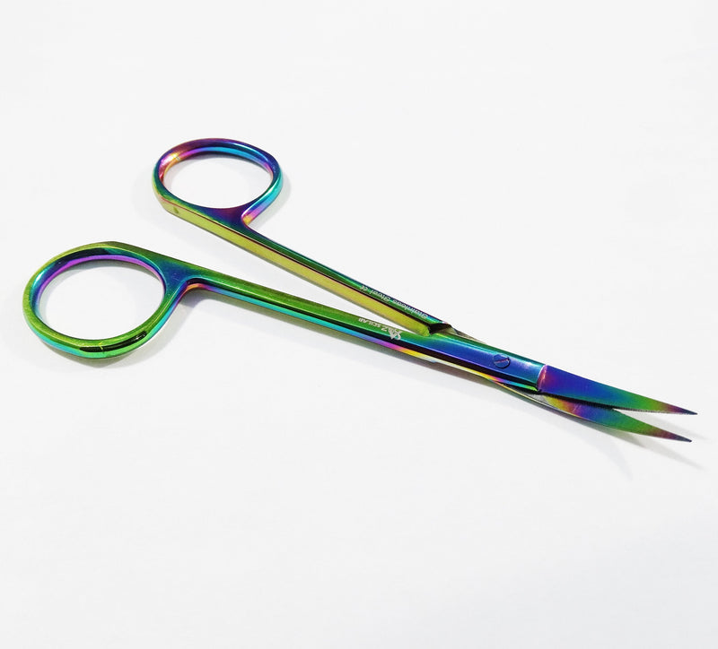 Multi Color Rainbow Supercut Iris Micro Scissors 4.5" Curved with one Serrated Blade Stainless Steel