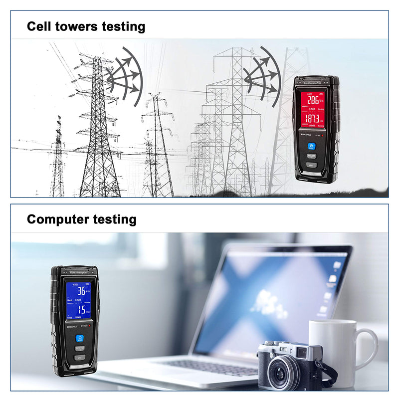 ERICKHILL EMF Meter, Digital Electromagnetic Field Radiation Detector Hand-held LCD EMF Detector Rechargeable for Home EMF Inspections, Office, Outdoor MF/EF Meter RT-100