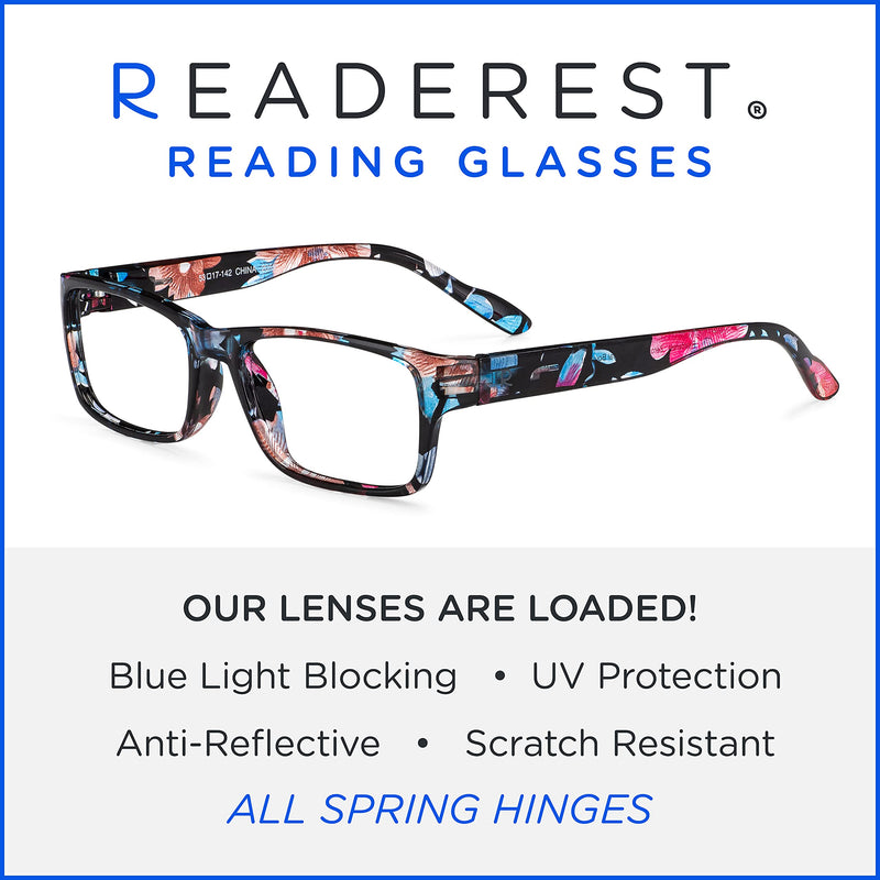 Readerest Blue Light Blocking Reading Glasses (Floral, 2.50 Magnification) Floral 2.5 x