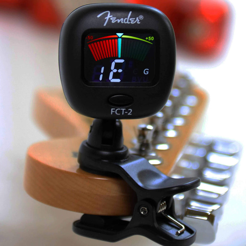 Fender FT-2 Professional Clip on Tuner for Acoustic Guitar, Electric Guitar, Bass, Mandolin, Violin, Ukulele, and Banjo Black FCT-2