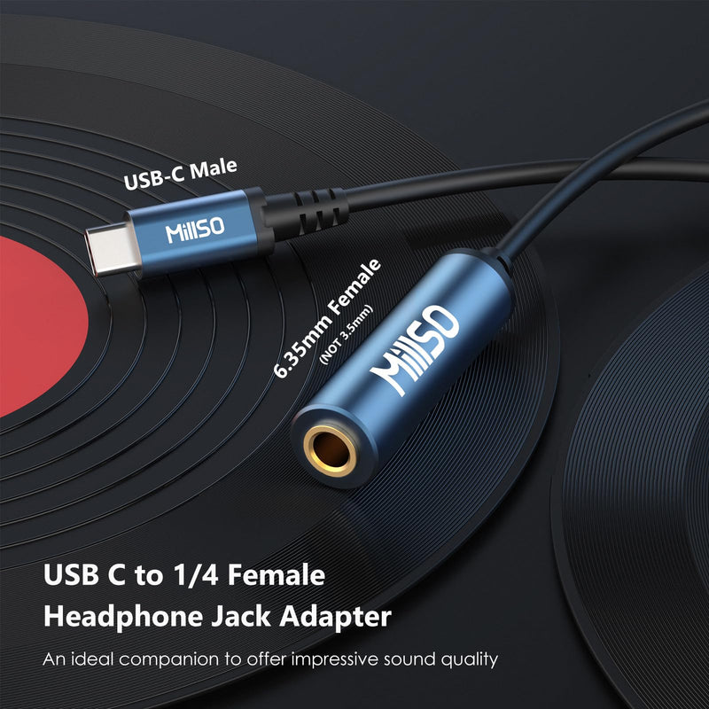 MillSO USB Type C to 1/4 Headphone Adapter TRS 6.35mm Female to USB C Aux Audio Adapter Stereo Jack Adapter for Amplifiers, Mixer, Home Theater, Smartphones, Laptop, 6.35mm Headphones 12 inch