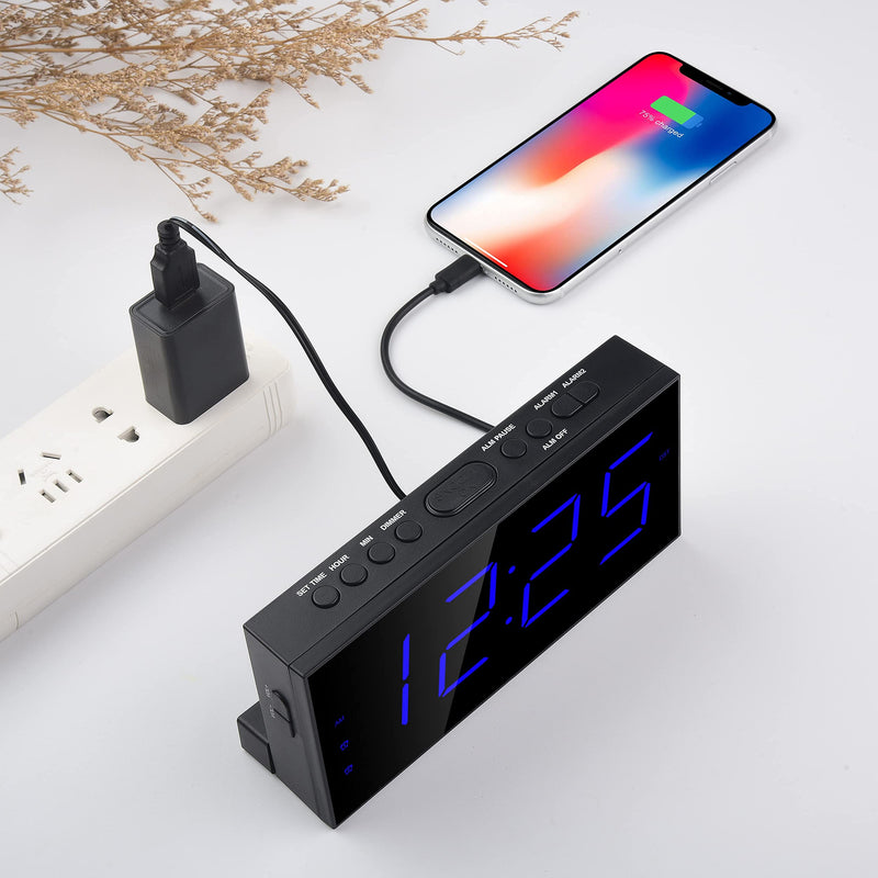 Digital Dual Alarm Clock for Bedrooms, Large Display Electric Clock with USB Charger, Battery Backup,Dimmer,4 Alarm Volume,DST 12/24H for Home Bedside Heavy Sleeper Kids Senior Teen Boy