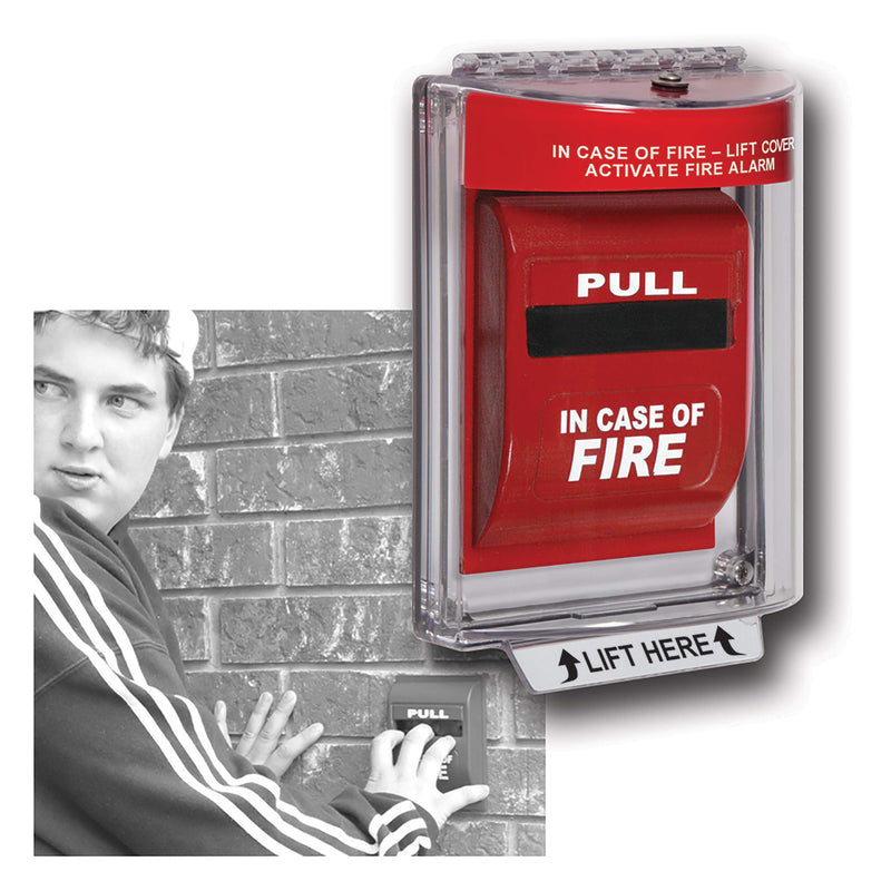 Safety Technology International, Inc. STI-13010FR Universal Stopper®, Flush Mount and Fire label, Indoor/Outdoor Protective Polycarbonate Cover for Pull Stations or Call Points Red