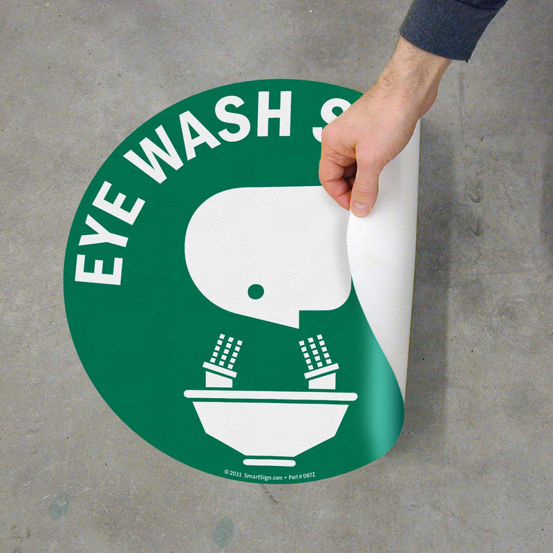 SmartSign - SF-0159-FO-17 "Eye Wash Station" Anti Slip Adhesive Floor Sign | 17" x 17" White on Green