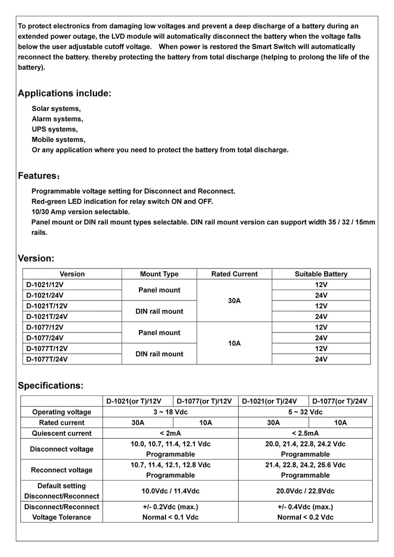 CZH-LABS Electronics-Salon Low Voltage Disconnect Module LVD, 12V 10A, Protect/Prolong Battery Life.