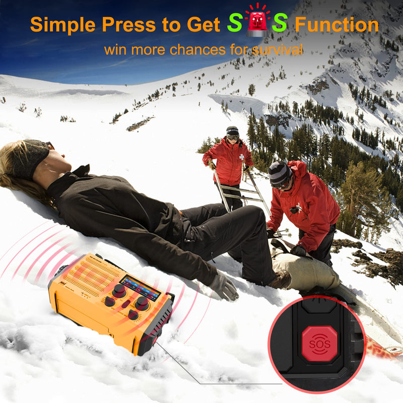 Emergency Radio 5-ways Powered Crank Solar Battery Operated Portable AM FM SW NOAA Weather Alert Radio with USB Charger,Camping Flashlight,Lamp,Headphone Jack,Compass,SOS Alarm,Best Survival Equipment Orange
