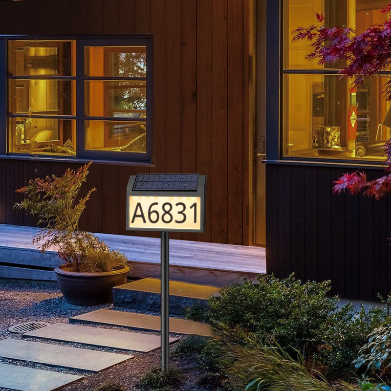 Solar Address Sign Lighted House Numbers Waterproof, Solar Powered LED Illuminated Address Plaques with Stakes, 3-Color in 1 Outdoor Address Number for Home Street Yard Driveway