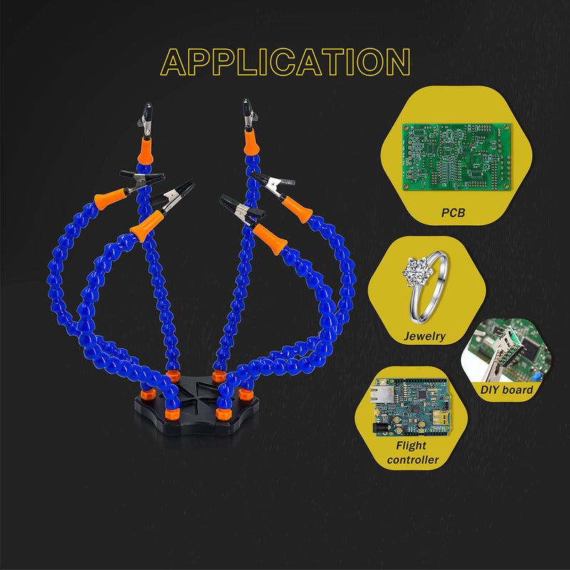 Fstop Labs Kotto Third Hand Soldering Circuit Board Holder Tool Six Arms Helping Hands Craft Workshop Helping Station Non-Slip Aluminum Base Wire Cutter Pliers Six Arms