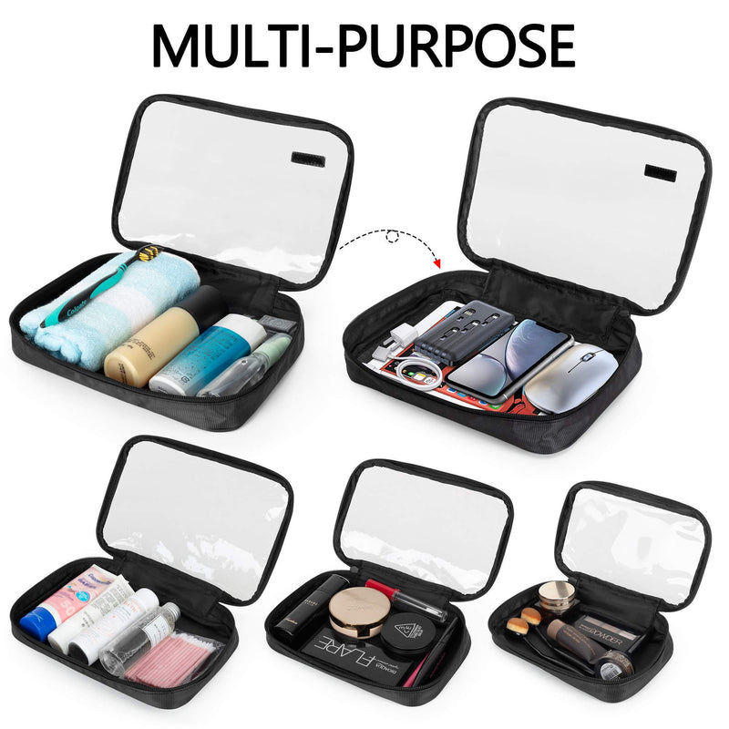 Damero 4pcs Clear Toiletry Bag Packing Cubes, Clear Toiletry Makeup Bag Organizers for Traveling, Business Trip and School, Black