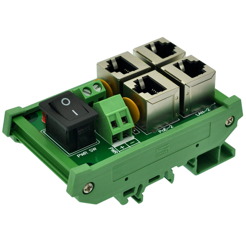 CZH-LABS DIN Rail Mount 2 Ports Passive RJ45 PoE Power Injection Board, Power Over Ethernet Injector Module.