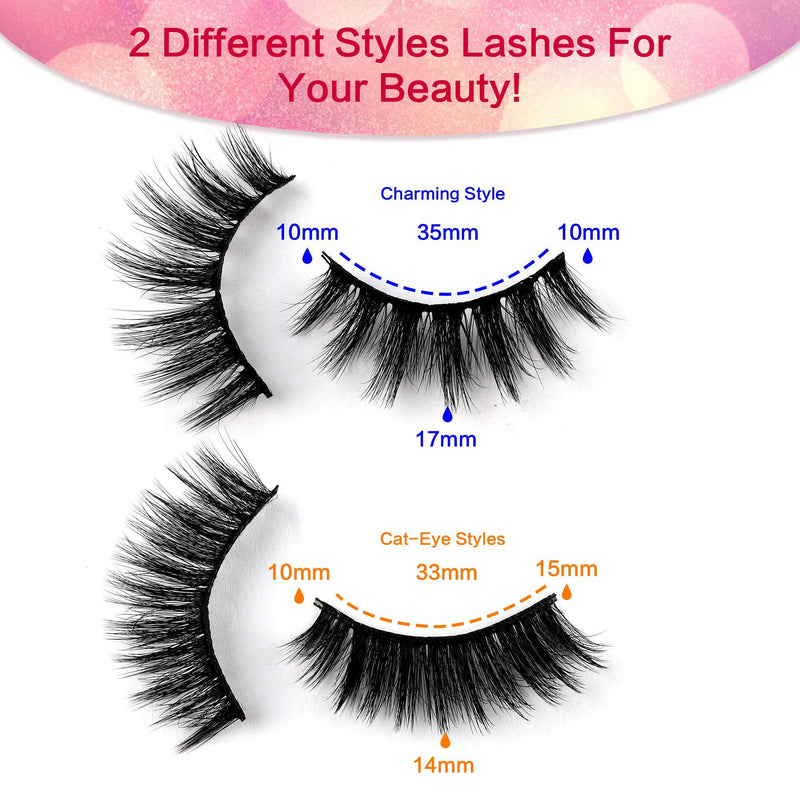JIMIRE 2 Variety Styles False Eyelashes 16 Pairs Fluffy Volume Natural Fake Lashes Pack