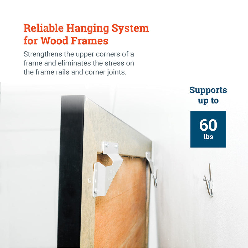 Wall Buddies Large Wall Hanger for Wood Picture Frames - Supports 60 lbs - 5 Pack - Includes Wall Hooks, Nails and Screws