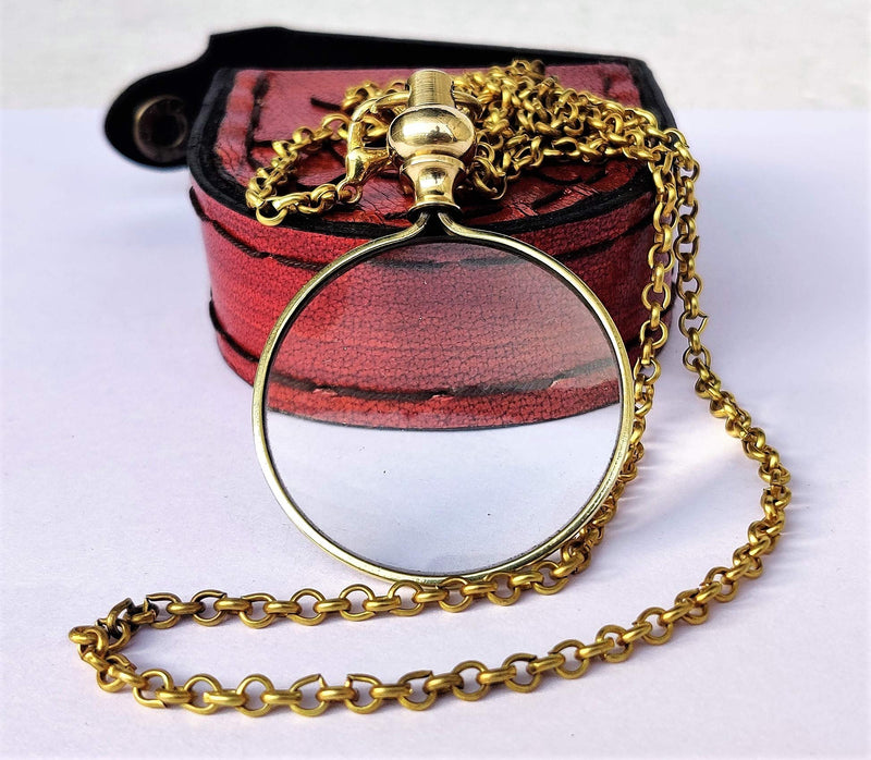 Arch Instruments Brass Round Gold Magnifying Glass, Optical Magnifier Lens with Gold Sleek Necklace Chain Monocle for Library Reading Fine Print Zooming Increase Vision