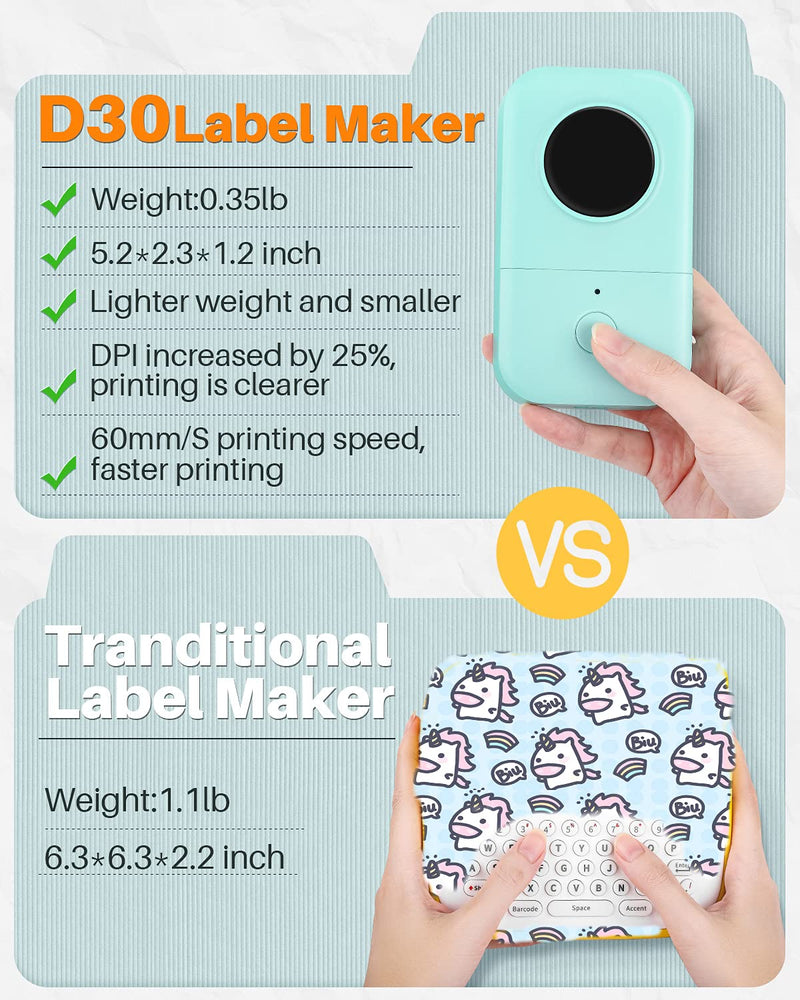 Label Maker,D30 Small Label Printer Handheld Portable Bluetooth Label Maker with Tape, Multiple Templates Available for Smartphone Easy to use for Home, Office Organization,Green Green