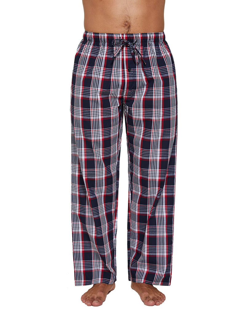 YINC Men's Woven Sleep Pajama Pant Poplin Lounge Pants with Pockets Navy White Tartan XX-Large