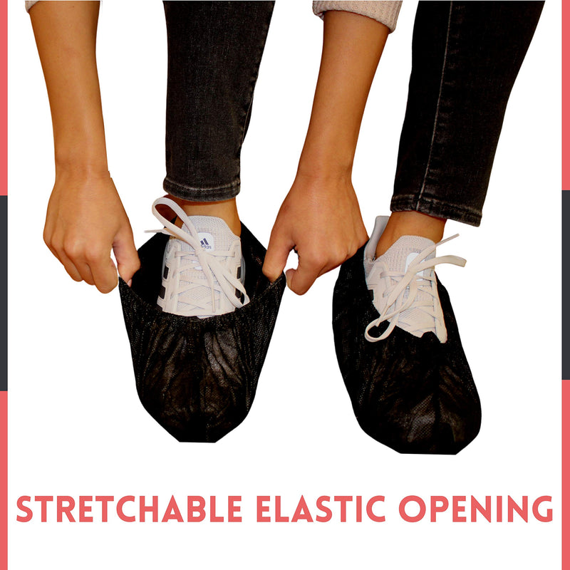 RE GOODS Shoe Covers | X Large - Extra Thick | 100 Pack | Black Disposable Boot and Shoe Booties | 35 GSM Non Woven | Non Slip - Indoor Outdoor