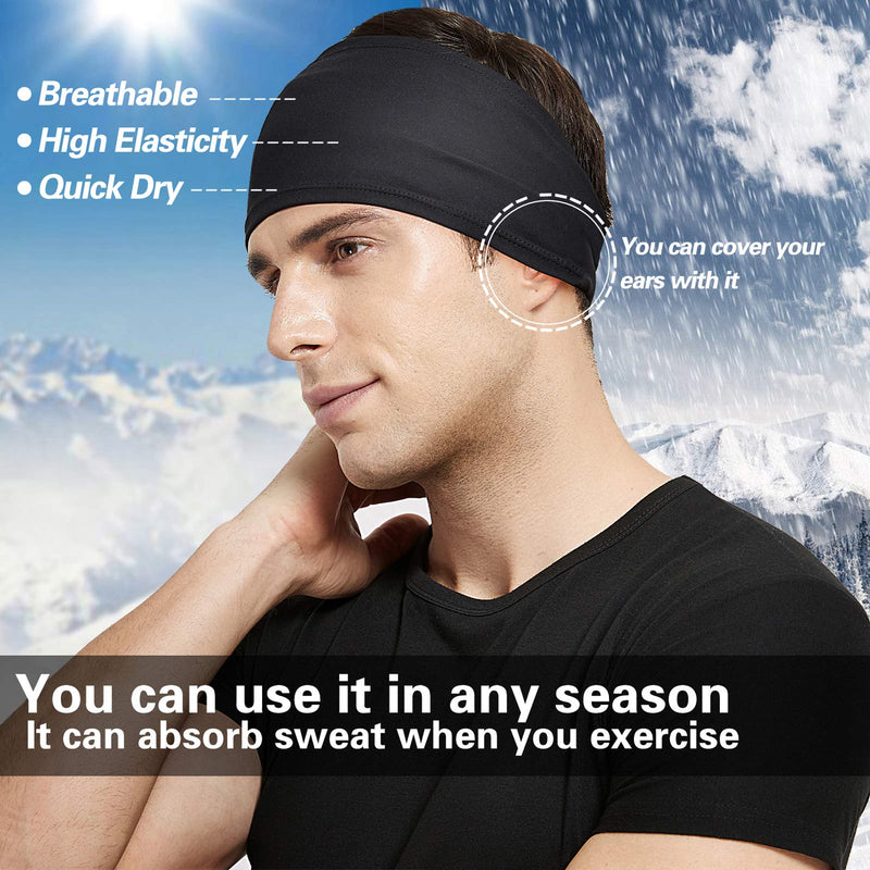 Acozycoo Mens Running Headband,5Pack,Mens Sweatband Sports Headband for Running, Cycling, Basketball,Yoga,Fitness Workout Stretchy Unisex Hairband 5 Black