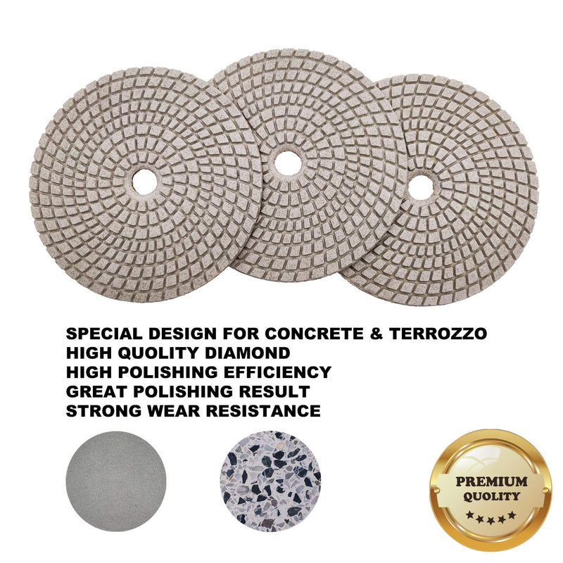 (3PCS) 125MM/5" Professional WET&DRY Diamond Polishing Pads for Concrete, Terrazzo, Stones- Premium Quality (Grit 800# x3pcs) Grit 800# x3pcs