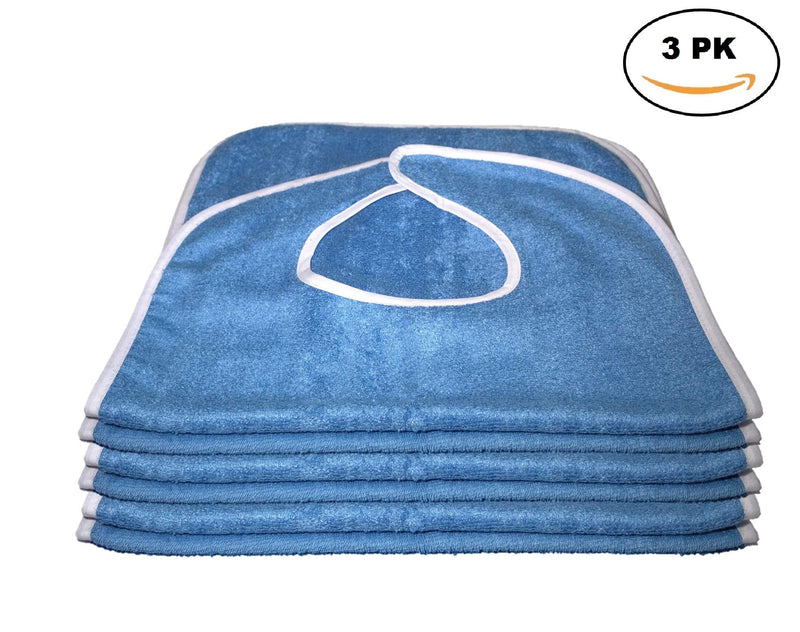 3 Pack Elaine Karen Premium Adult Bibs - bibs for adults Men, Women; Eating Cloth for Elderly Seniors and Disabled, Adjustable, Terry bib Clothing Protectors, Machine Washable, Blue 3 Count (Pack of 1)
