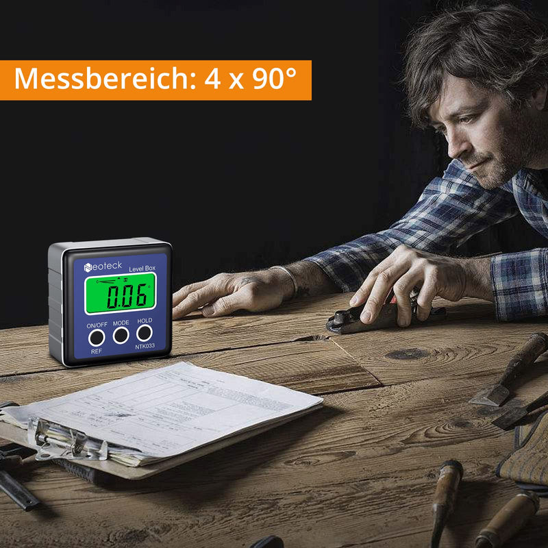 Neoteck Digital LCD Protractor Inclinometer Inclinometer Waterproof Bevel Box Angle Gauge Spirit Level (Battery Included) - Blue
