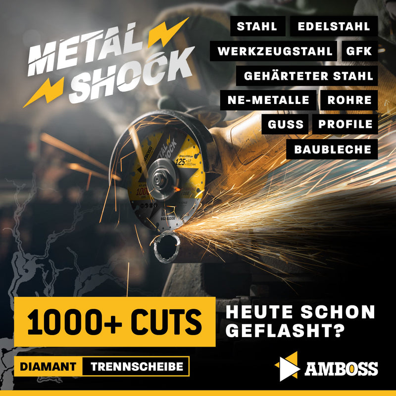 AMBOSS METAL SHOCK - diamond cutting disc 125 x 1.8 x 22.23 mm - suitable for metal/steel/stainless steel - suitable for angle grinders Ø 125mm x 22.2mm (metal shock)