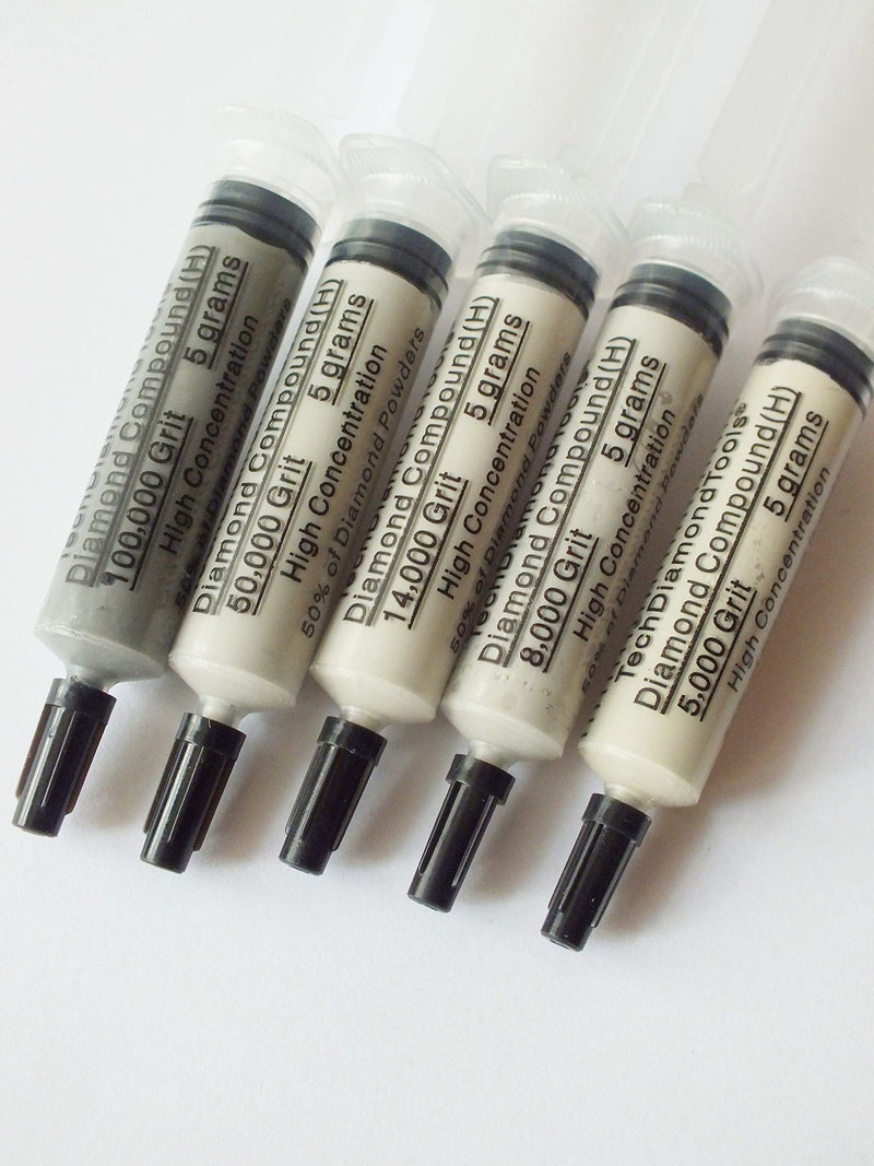 TechDiamondTools Set of 5 Diamond Compound Polishing Paste 5000 8000 14000 50000 100000 Grit for Marble Glass Metal Rock Jewelry Resin Silver Gemstone with High Concentration Diamond Powder USA Made 100000 50000 14000 8000 5000 grit