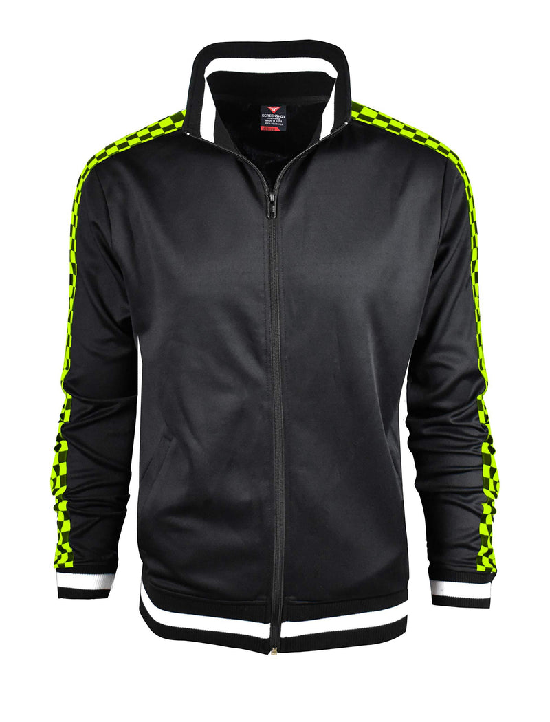 Screenshotbrand Mens Hip Hop Premium Slim Track Jacket - Side Taping Small F11854-black/Neon