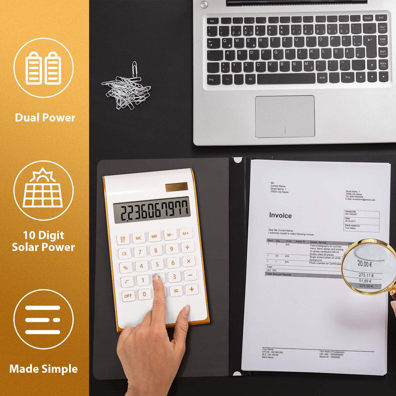 2 Pieces Calculator Solar Power Calculator Slim Elegant Design Solar Calculator Dual Powered Desktop Calculator Tilted LCD Display for Business Office School, 10 Digits