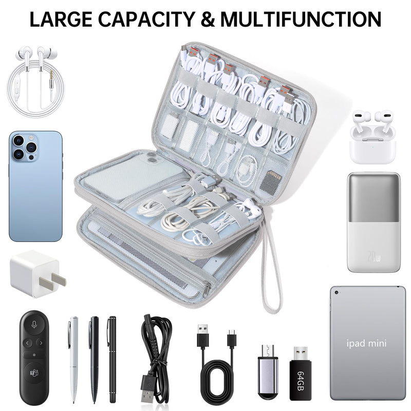 CILLA Electronics Organizer Travel, Travel Cord Organizer Case, Compact Electronics Accessories Bag for Cable, Cord, Charger, Phone Gray