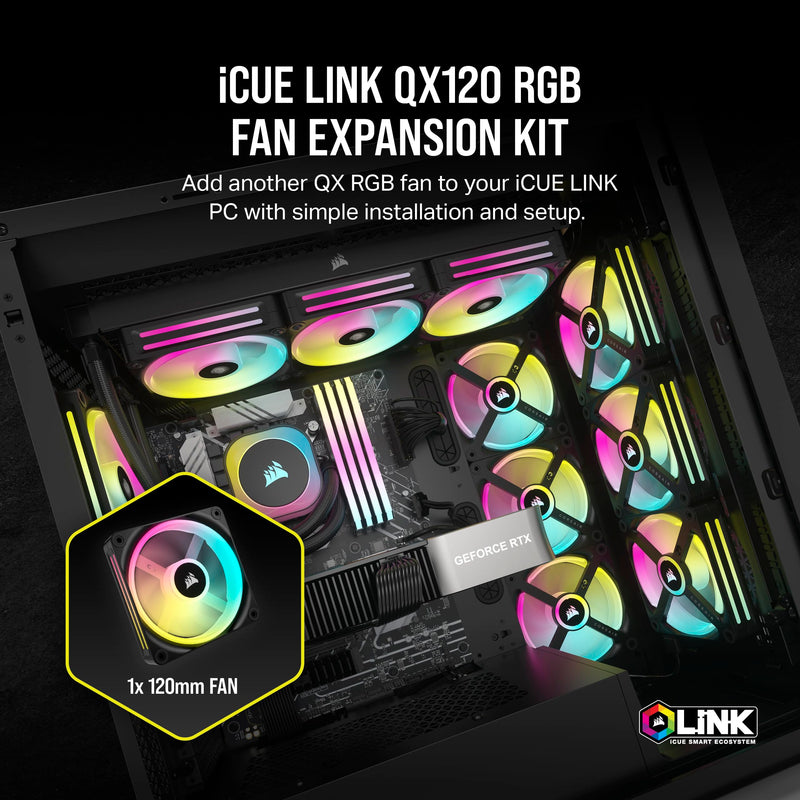 Corsair iCUE LINK QX120 RGB 120mm Magnetic Dome RGB Single Fan - Black Single (120mm)