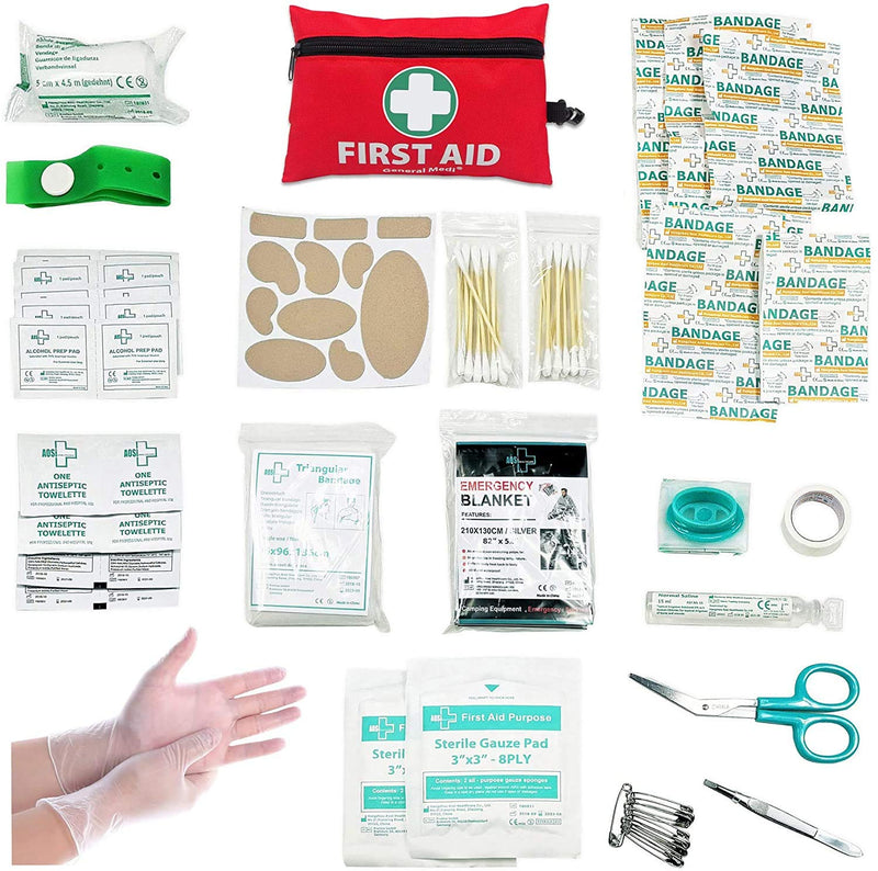 Mini First Aid Kit, 110 Pieces Small First Aid Kit - Includes Emergency Foil Blanket, CPR Respirator, Scissors for Travel, Home, Office, Vehicle, Camping, Workplace & Outdoor (Red)