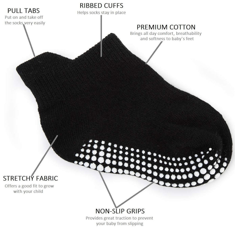 Zaples Baby Non Slip Grip Ankle Socks with Non Skid Soles for Infants Toddlers Kids Boys Girls Assorted - 9 Pairs 6-12 Months