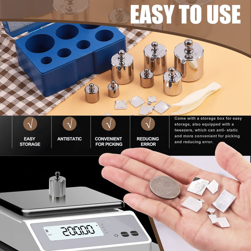Wokape 16Pcs 10 Sizes 10g 20g 50g 100g 200g Precision Steel Scale Calibration Weight Kit Test Weights Kits with Tweezers and Chip Calibration Weights for Digital Balance Scale Laboratory 500g + Chip Calibration Weights Kit