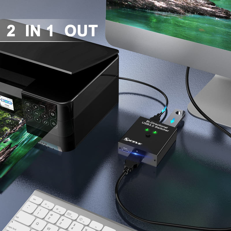 USB 3.0 Switch Selector, Bi-Directional USB Switch 2 in 1 Out / 1 in 2 Out, MLEEDA USB Switcher for 2 Computers Share Keyboard Mouse Scanner Printer, Desktop Controller and 2 USB3.0 Cables Included Bi-Directional USB 3.0 Switch