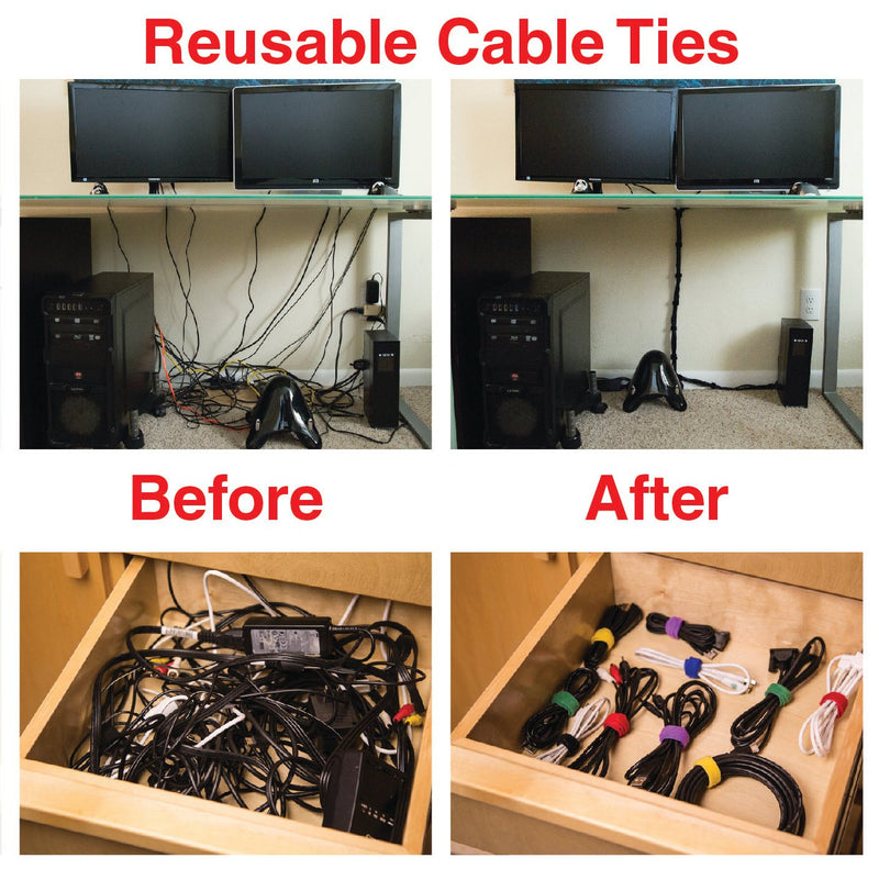 Reusable Cinch Straps 1" x 12" - 12 Pack, Multipurpose Quality Hook and Loop Securing Straps (Black) - Plus 2 Free Bonus Reusable Cable Ties 1" x 12"