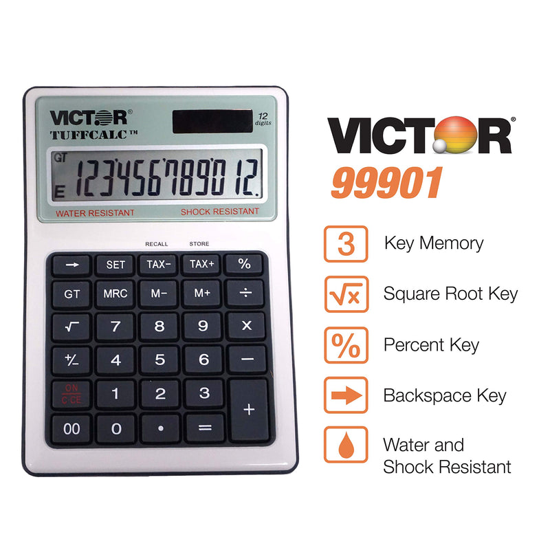 Victor 99901 TuffCalc Calculator, White, 1.8" x 4.6" x 6.5" 1.8" x 4.6" x 6.5"