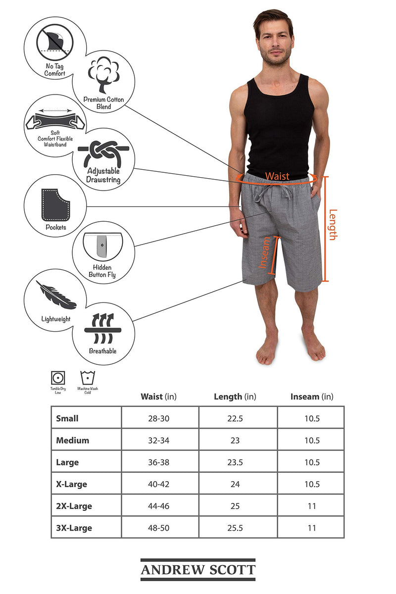 Andrew Scott Men's Soft Poplin Woven Pajama & Sleep Jam Cargo Short Lounge Pants | Multi Packs Medium 3 Pack -Blue Tone Plaids