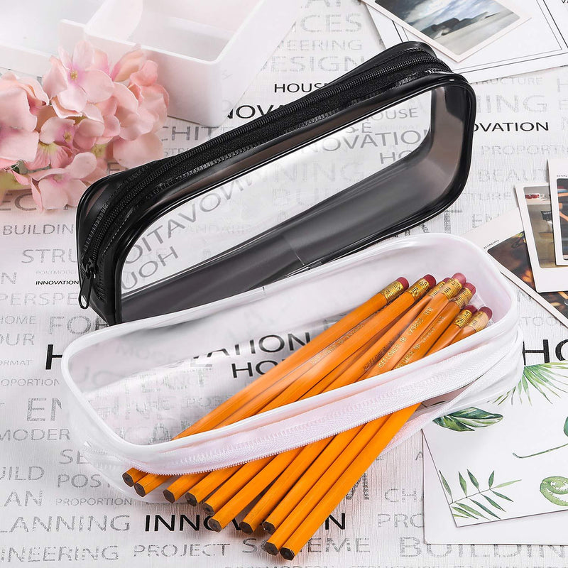 Tatuo 4 Pieces Clear PVC Zipper Pen Pencil Case, Big Capacity Pencil Bag Makeup Pouch (Black and White) Black and White